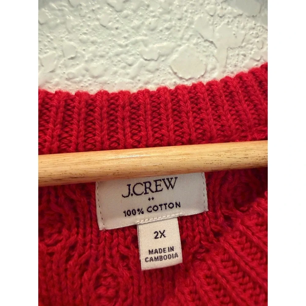 J.Crew Womens 2X Red Cable Knit Sweater 100% Cotton Crewneck Pullover Fisherman - Picture 5 of 10
